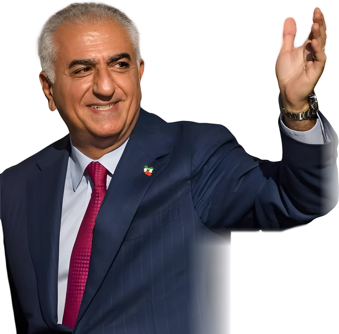 His Highness Crown Prince Reza Pahlavi smiling and waving
